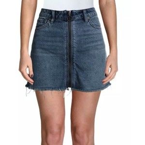 NWT Free People We The Free Women’s Denim Jean Mini Skirt Zipper Front Size 24